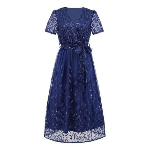 C.CLINE Navy Blue Floral Embroidered Midi Surplice Dress Size 2XL - Picture 5 of 6